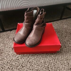 Women's Brown Ankle Booties with Buckle Detail